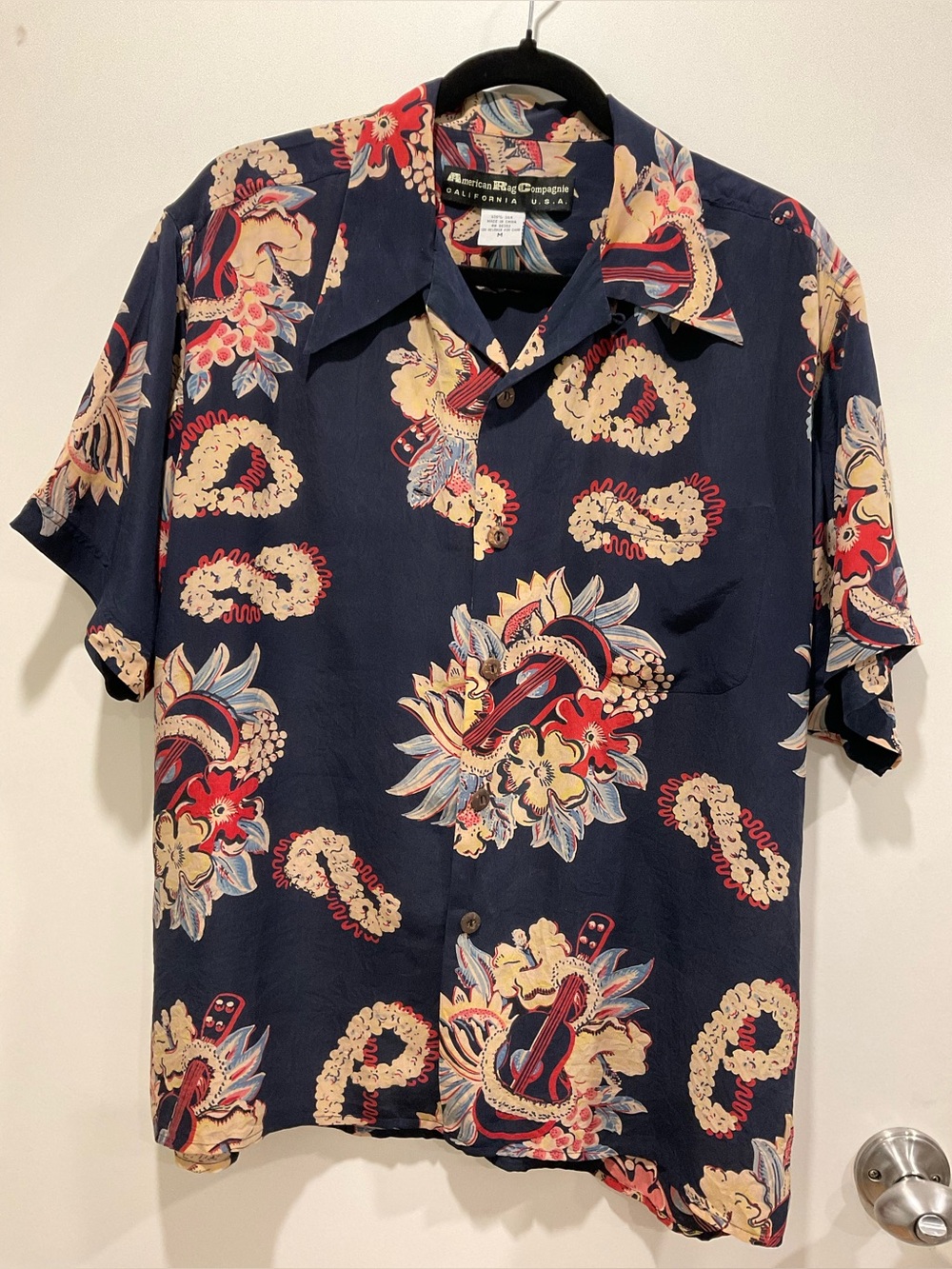 American Rag Navy Button-Down Floral Camp Shirt